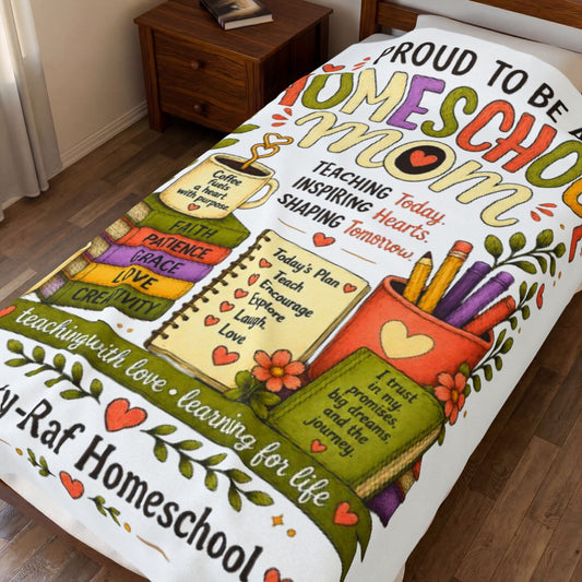 Proud to Be a Homeschool Mom Velveteen Plush Blanket | Cozy Teacher Gift | Soft Throw Blanket | Homeschool Mom Gift