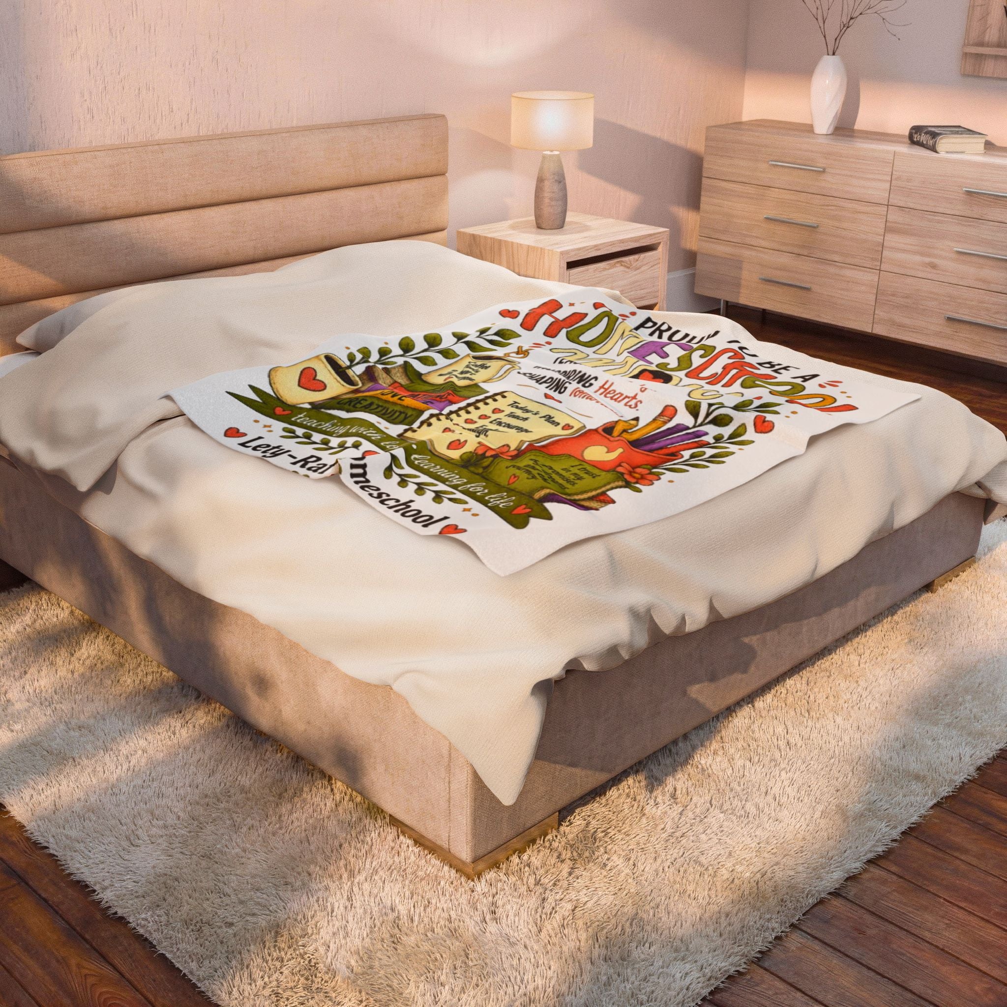 Proud to Be a Homeschool Mom Velveteen Plush Blanket | Cozy Teacher Gift | Soft Throw Blanket | Homeschool Mom Gift