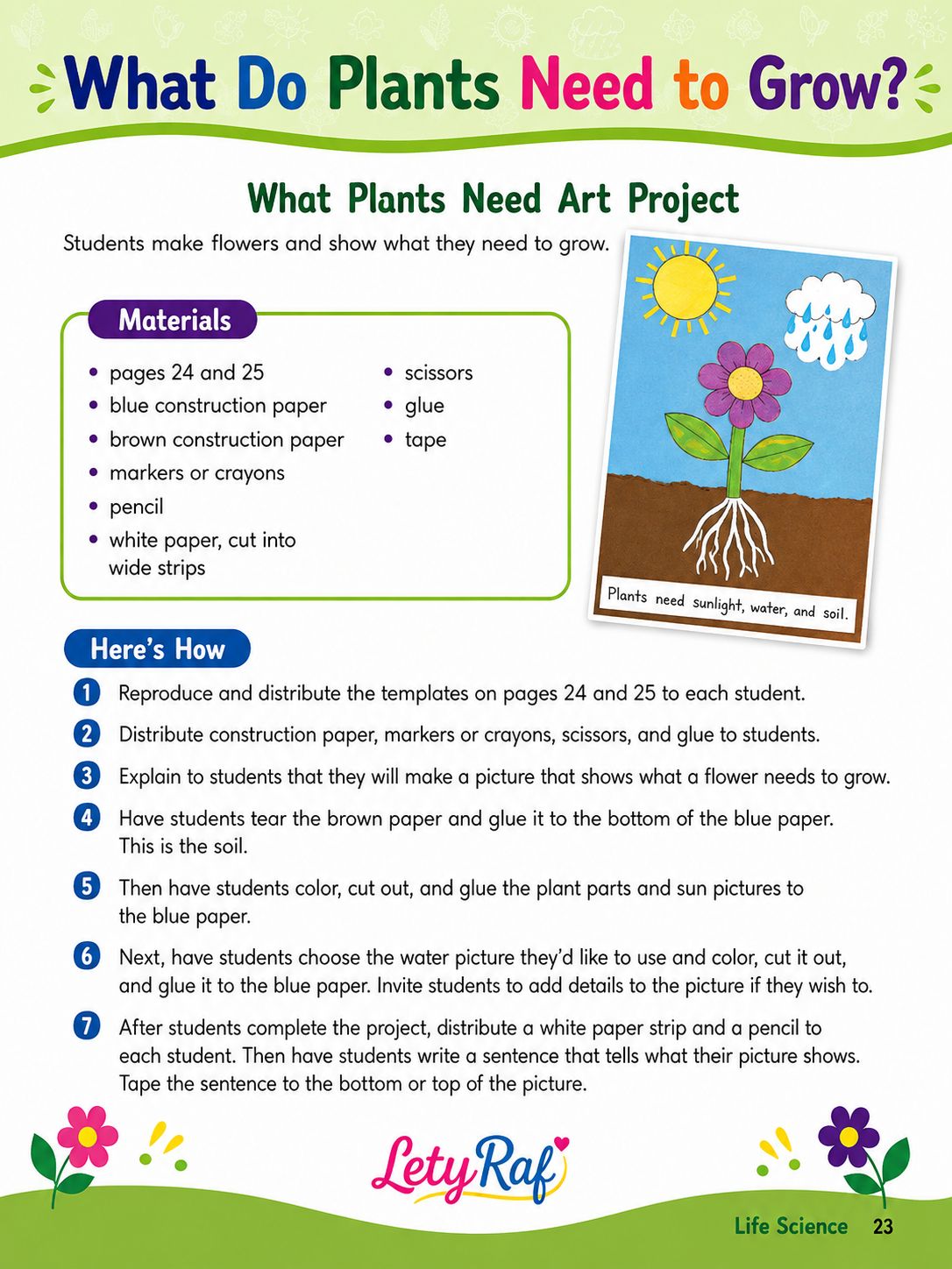 Plants Need Light and Water to Grow | Printable Science Worksheet