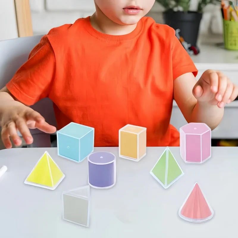 8Pcs Montessori Math Transparent 3D Geometry Building Block Learning Toy