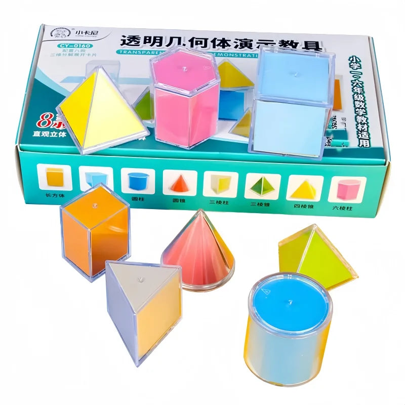 8Pcs Montessori Math Transparent 3D Geometry Building Block Learning Toy