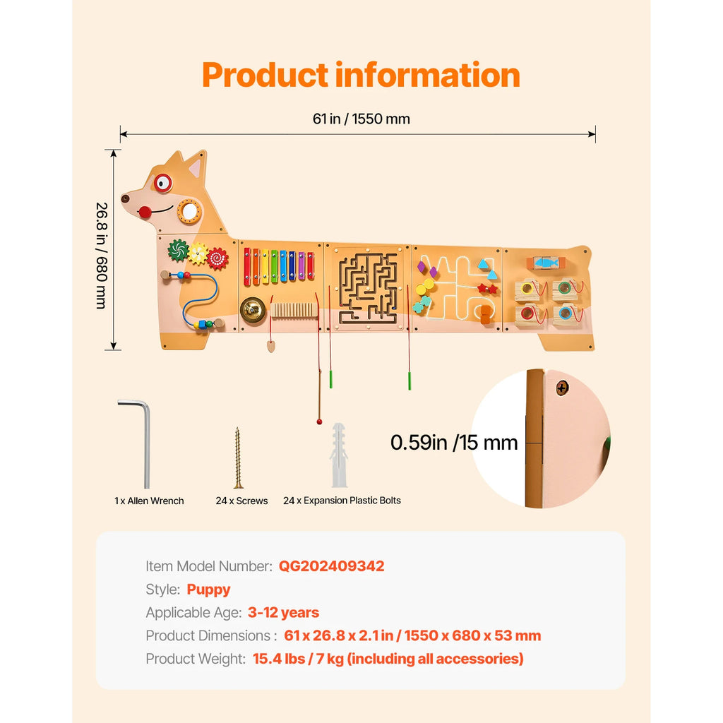 Montessori Wooden Activity Wall Panel for Kids | Interactive Learning Center | Ages 3–8