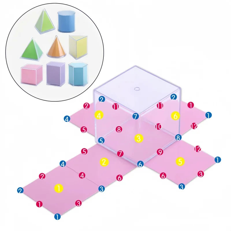 8Pcs Montessori Math Transparent 3D Geometry Building Block Learning Toy