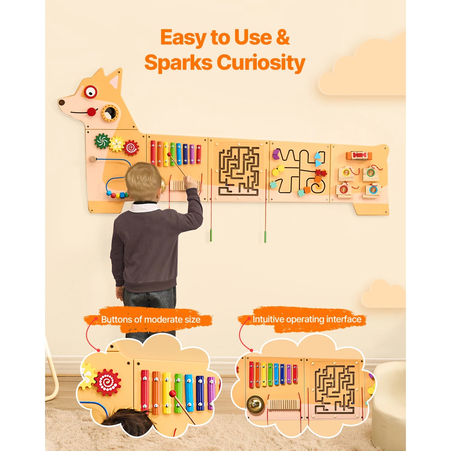 Montessori Wooden Activity Wall Panel for Kids | Interactive Learning Center | Ages 3–8