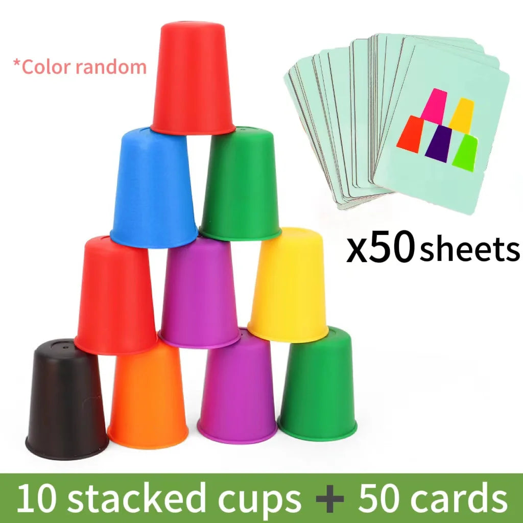 Montessori Stacking Cups Game with Challenge Cards | STEM Learning Toy | Ages 3+
