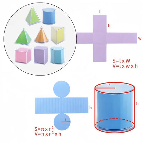 8Pcs Montessori Math Transparent 3D Geometry Building Block Learning Toy
