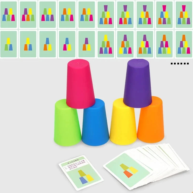 Montessori Stacking Cups Game with Challenge Cards | STEM Learning Toy | Ages 3+