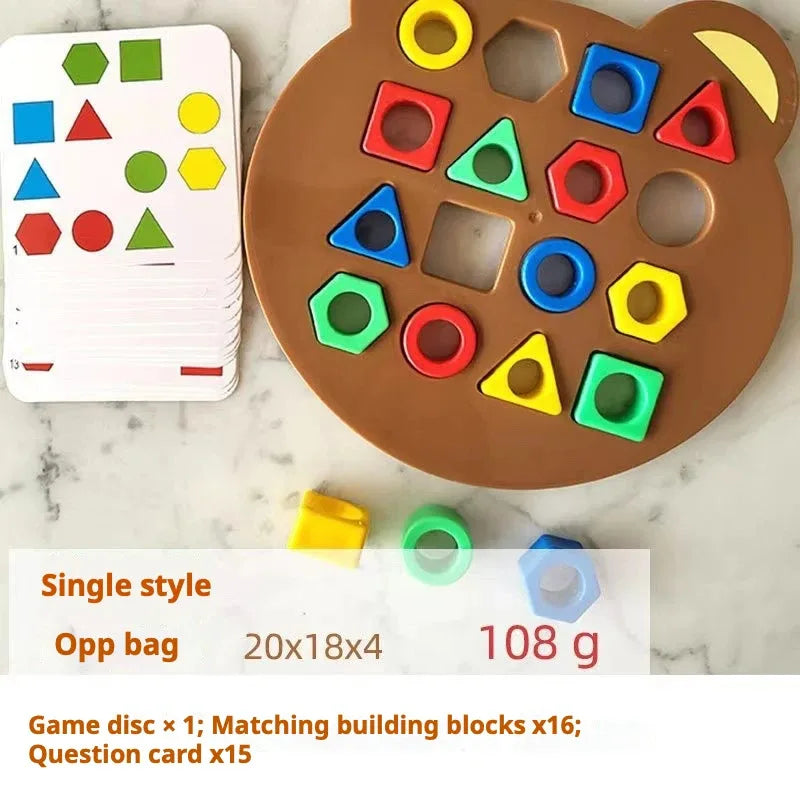 Geometric Shape Matching Puzzle, Montessori Wooden Sorting Toy for Toddlers