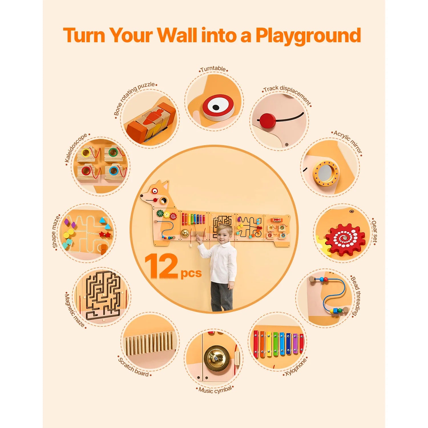 Montessori Wooden Activity Wall Panel for Kids | Interactive Learning Center | Ages 3–8