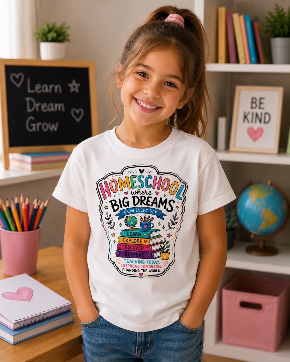 Homeschool Toddler T-Shirt | Big Dreams Learn Grow | Back to School Gift