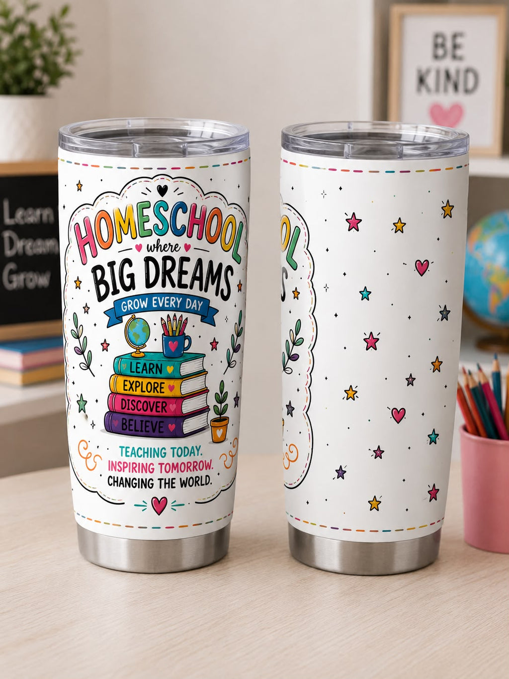 Homeschool Big Dreams 20oz Stainless Steel Tumbler | Insulated Travel Mug | Gift for Homeschool Families