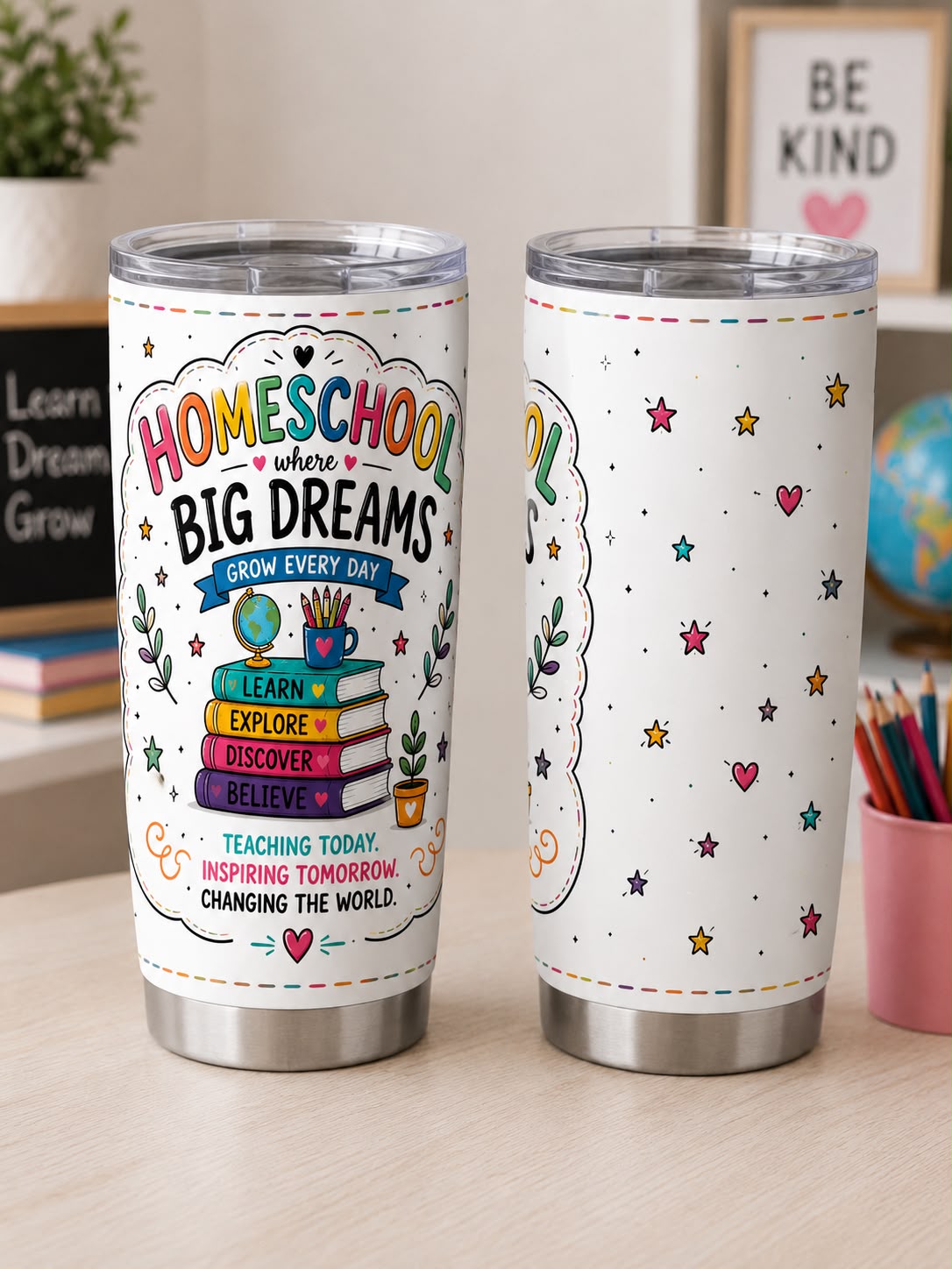 Homeschool Big Dreams 20oz Stainless Steel Tumbler | Insulated Travel Mug | Gift for Homeschool Families