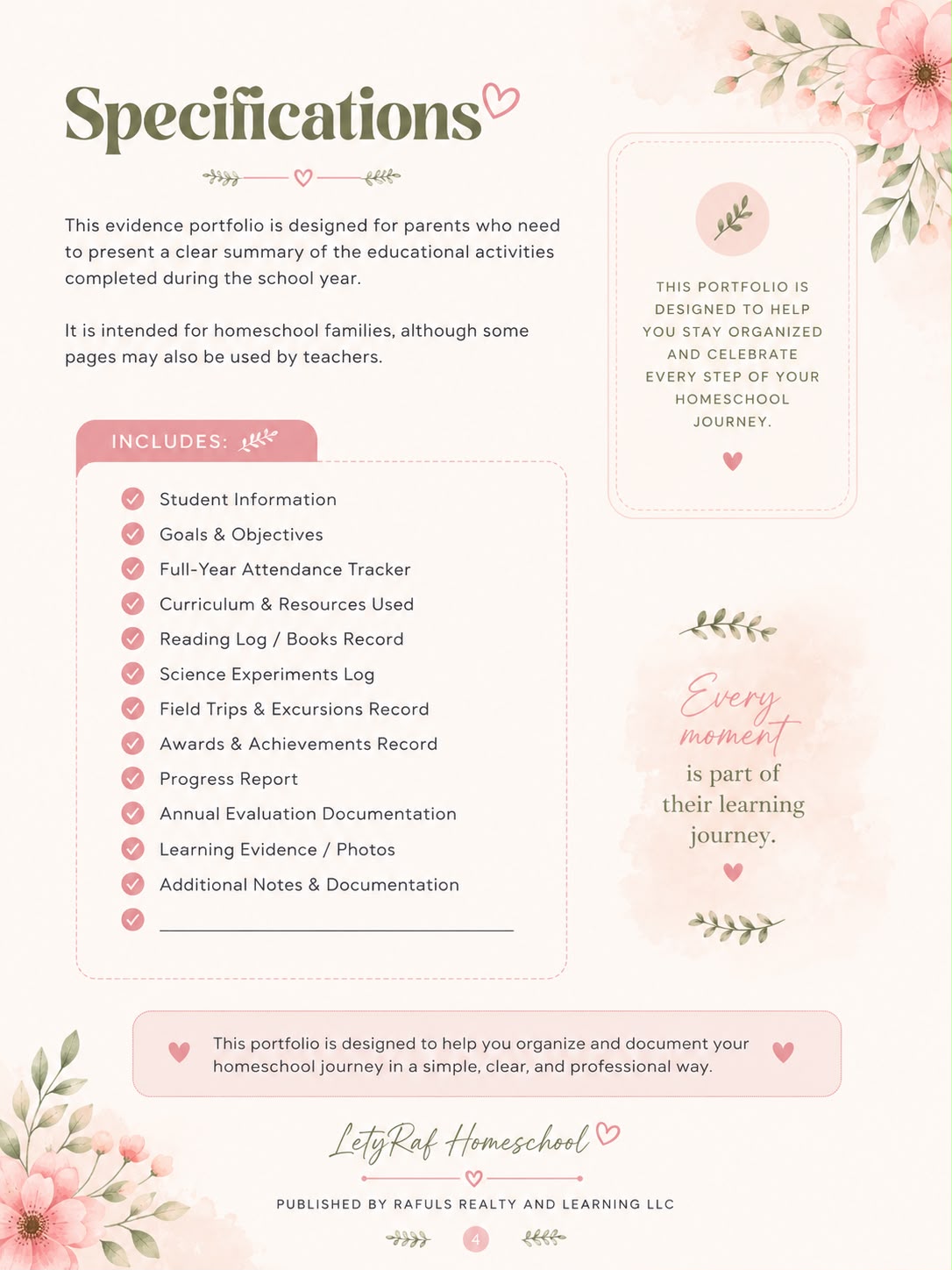 Homeschool Portfolio – Florida Home Education Record Book